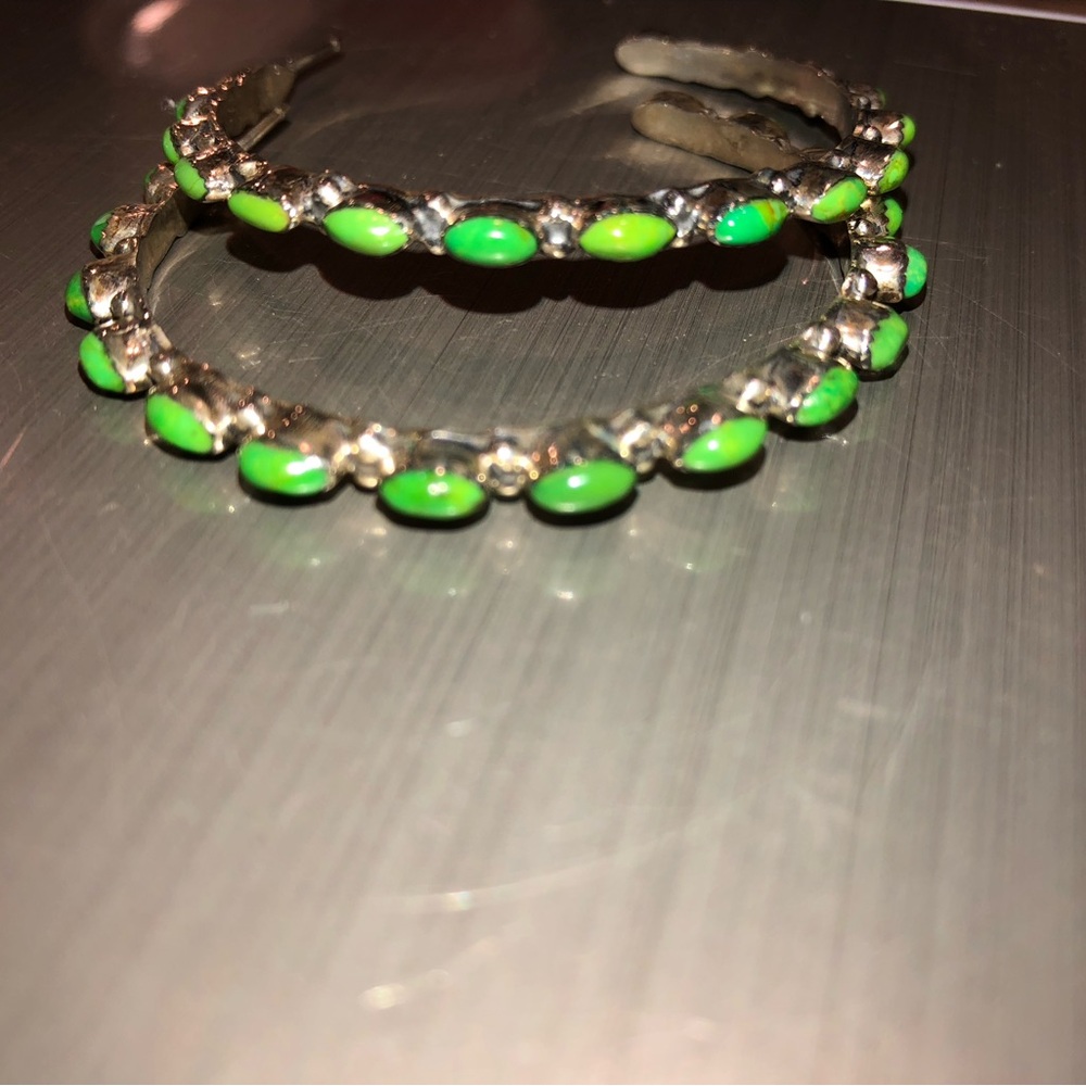 Green Turquoise 50mm Hoop Earrings 925 - Picture 2 of 5